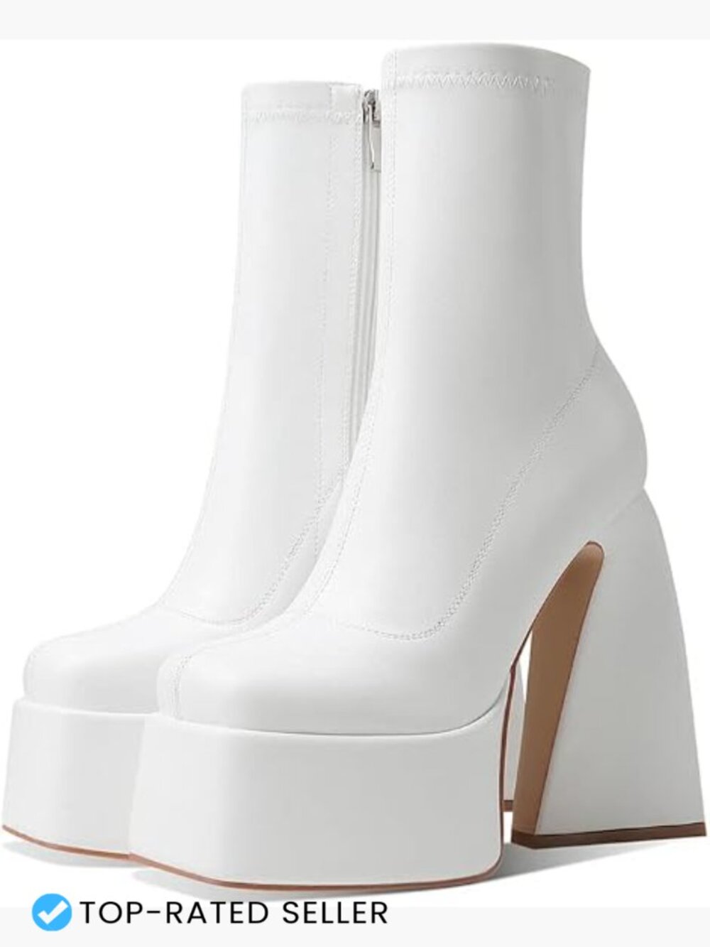 Platform Boots Mid Calf Chunky High Heel Square Toe Side Zipper Ankle Booties